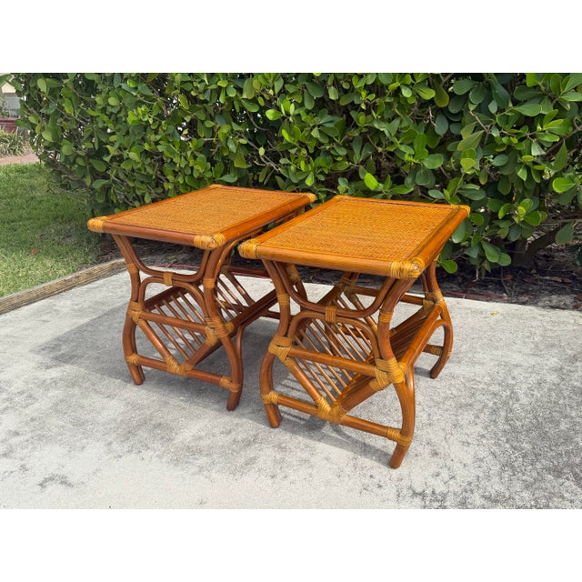 Rattan End Tables With Magazine Racks - A Pair For Sale In Naples, FL - Image 6 of 11