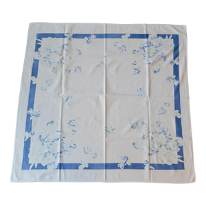 Vintage Blue and White Floral Cotton Tablecloth -