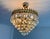 Vintage Brass & Original Emerald Green Crystal Crown Cascade Chandelier – 5 Light For Sale - Image 15 of 17