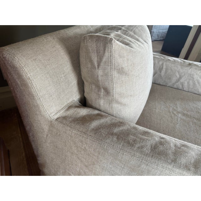 2010s Restoration Hardware Belgian Linen Slipcovered Lounge Chair For Sale - Image 5 of 5