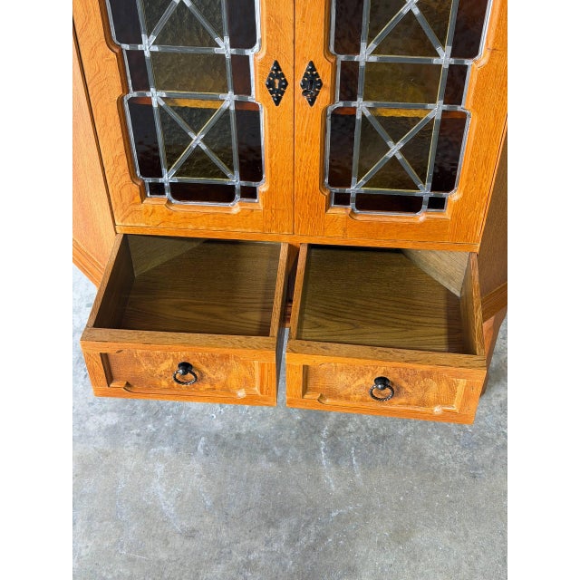Oak Corner Storage Cabinet With Glass Doors Danish Mid-Century Modern 1960s For Sale - Image 11 of 12
