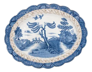Real Old Willow Scalloped Serving Plate from Booths, 1900s
