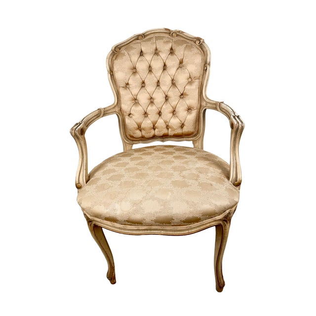 Vintage Louis XV Style Carved & Tufted Upholstered Armchair For Sale - Image 11 of 14