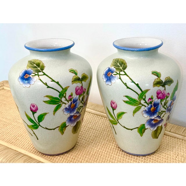 Pair of Hand‑Painted Gump’s San Francisco Vases — Floral Motif 10 Inches A beautifully matched pair of hand‑painted vases...