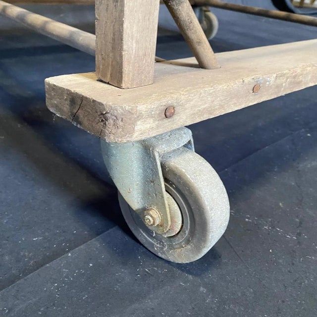 Industrial French Industrial Wood Bakers Rack on Casters For Sale - Image 3 of 11