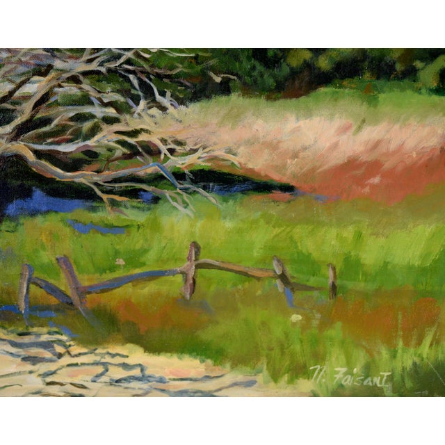 Textile Shaded Path in the California Hills - Original Oil on Canvas (Laid on Board) by Nancy Faisant For Sale - Image 7 of 9