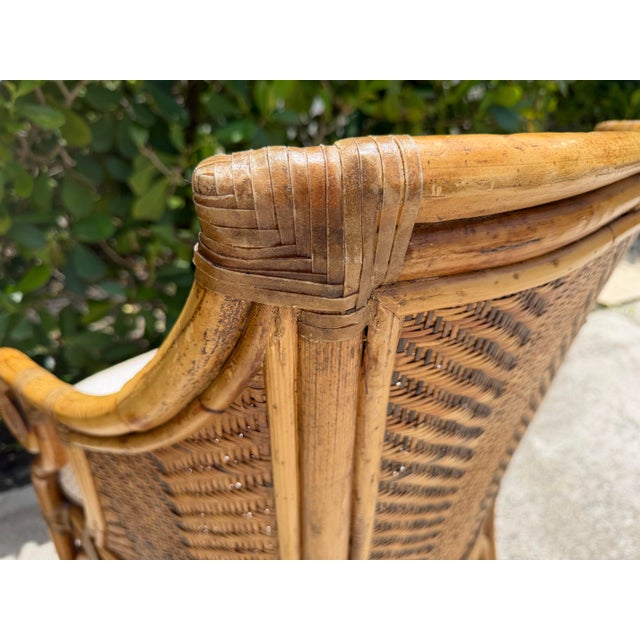 Wood Vintage Henry Link Saint Andrews Scroll Arm Rattan Club Chairs - A Pair For Sale - Image 7 of 12