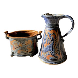 Ceramic Art Jug and Pot by Friedemann Henschel for Töpfergut Panschenhagen, Germany, 1990s, Set of 2 For Sale