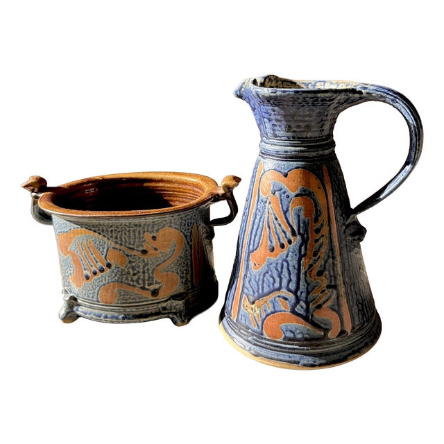 Ceramic Art Jug and Pot by Friedemann Henschel for Töpfergut Panschenhagen, Germany, 1990s, Set of 2 For Sale