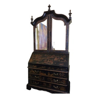 Maitland-Smith Chinoiserie Secretary Slant Front W/Bonnet Top Mirrored Doors Stunning For Sale