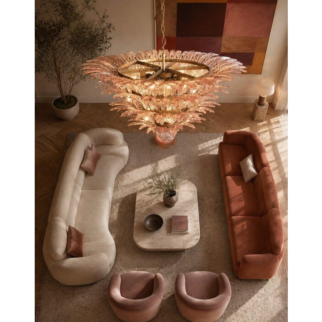 Monumental Pink Glass Leaf Chandelier, 1980 For Sale - Image 16 of 18