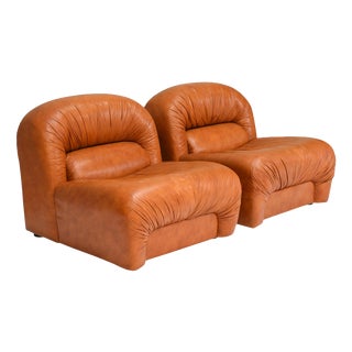 Vintage Lounge Chairs in Cognac Leather by Rossi di Albizzate, Italy, 1970s, Set of 2 For Sale