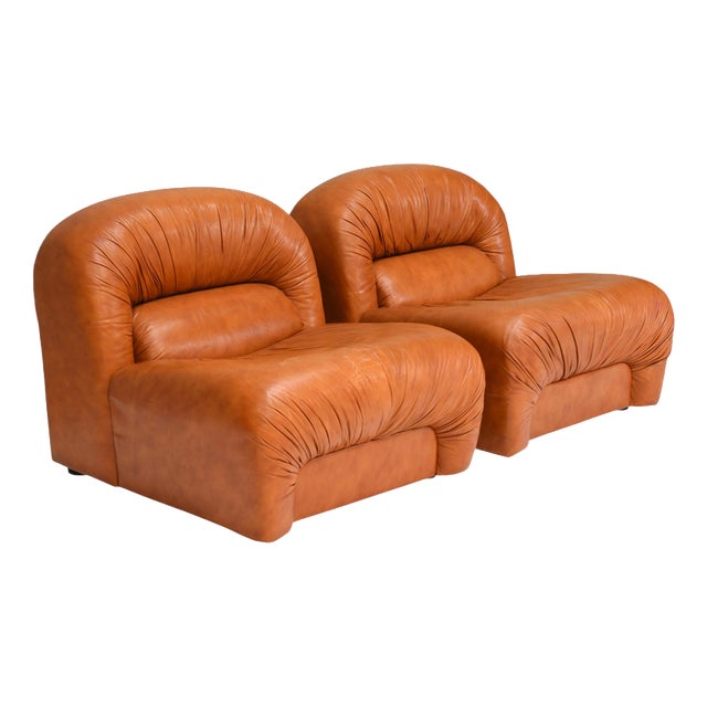Vintage Lounge Chairs in Cognac Leather by Rossi di Albizzate, Italy, 1970s, Set of 2 For Sale