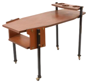 Mid-Century Serving Cart with Teak and Enameled Metal Bottle Holder