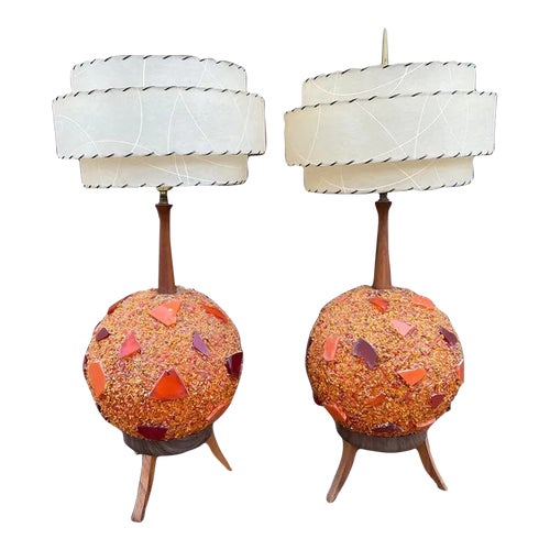 Mid Century Modern Chunky Lucite Orange Rock Candy Swag Ball Table