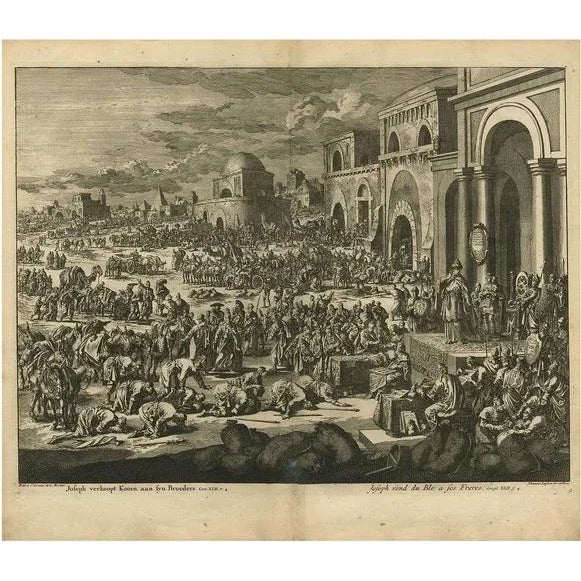 Mid 18th Century J. Luyken, Bible Scene: Joseph Selling Grain to His Brothers, 1743, Print For Sale - Image 5 of 5