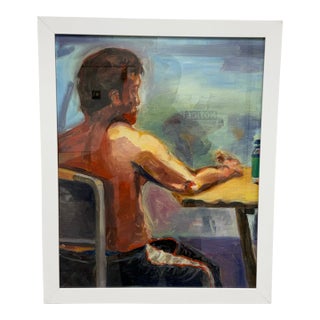 Figurative Artwork Man Waiting at the Window, Framed For Sale