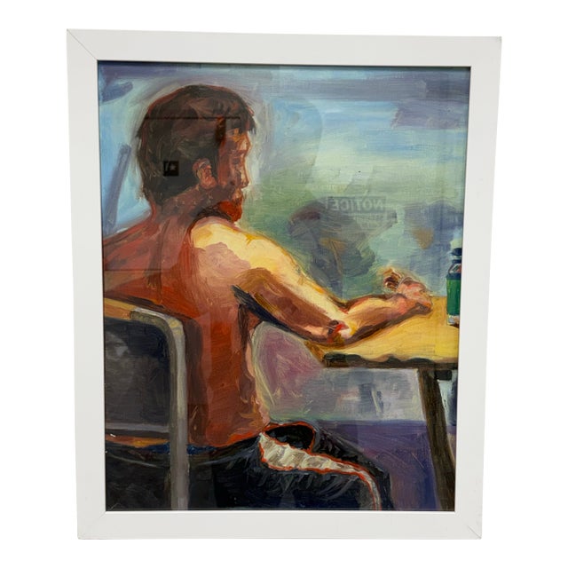 Figurative Artwork Man Waiting at the Window, Framed For Sale