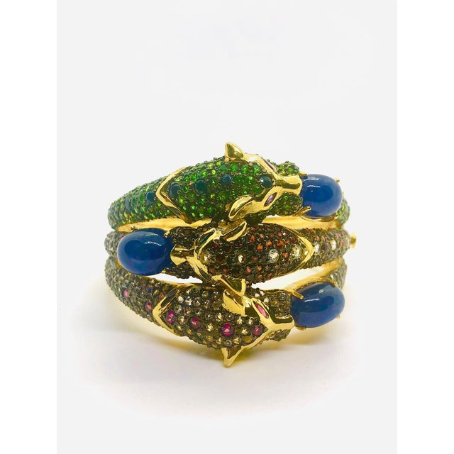 Gemstone Bochic ‘Capri’ Vintage Natural Ruby, Sapphire & Emerald Cuff In 18K Gold & Silve For Sale - Image 7 of 8