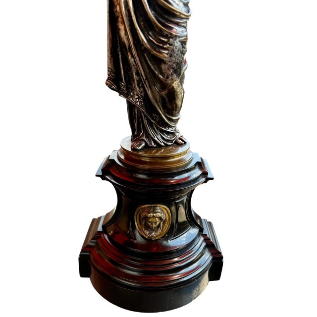 Pair French Neoclassical Bronze, Dor'e Bronze & Belgique Noir Candelabra, Now Electrified, Ca. 1870 For Sale - Image 9 of 14