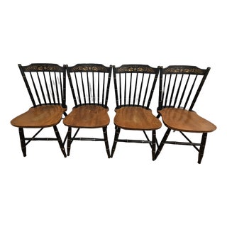 Late 20th Century Four (4) Hitchcock Ebonized Cottagecore Stencil Windsor Chairs For Sale
