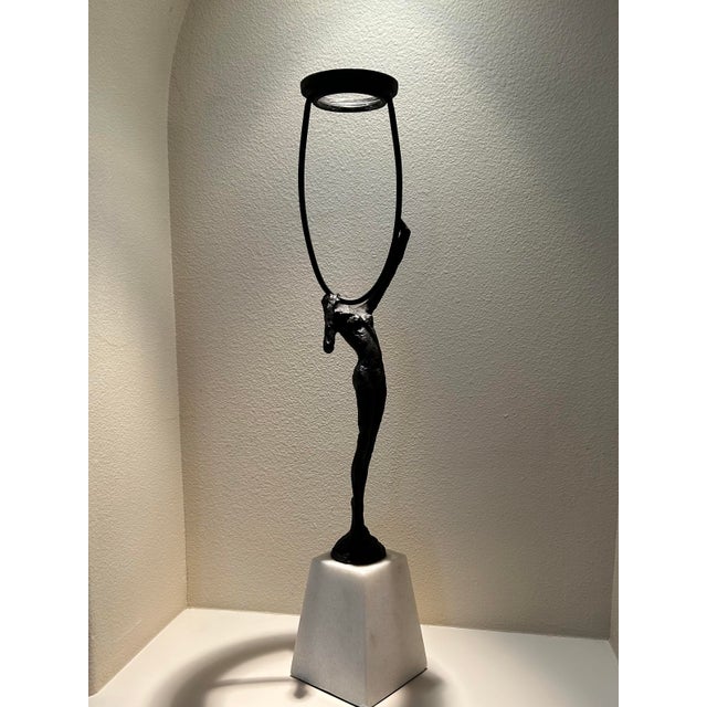 Modern Abstract Figural Sculptural Candleholders - Pair on White Stone Bases For Sale - Image 10 of 10