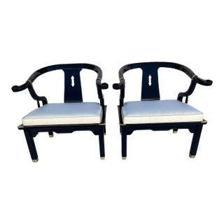 Century Furniture James Mont Style Black Lacquer Chairs - a Pair For Sale