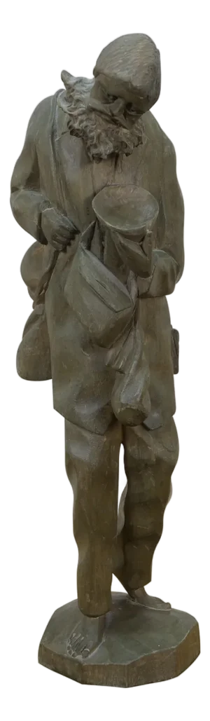 Vintage Carved Folk Art Tramp Hobo Barefoot Homeless Man Figurine 16"