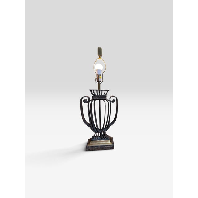Metal 1991 Monumental Chapman Patinated Iron & Brass Urn Table Lamps - a Pair For Sale - Image 7 of 11
