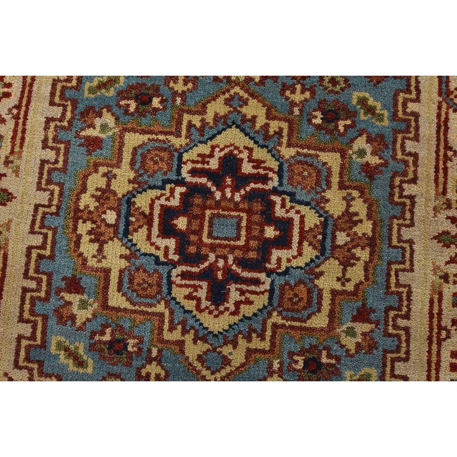Heriz Runner 2’6” X 8’1” Blue Wool Tribal Hand-Knotted Oriental Rug For Sale - Image 4 of 12