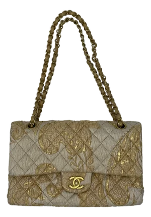 Chanel 2.55 Medium Flap Bag Gold Canvas