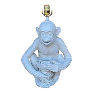 1970s Blanc De Chine Style Italian Ceramic Tropical Monkey Table Lamp