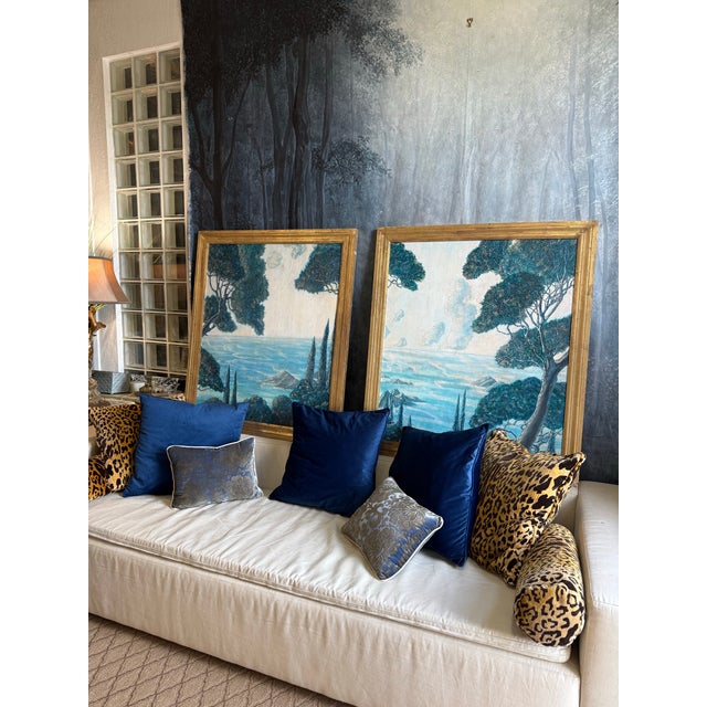 Mid 20th Century Vintage Italian Water Painting Design of Forest Gilded Frame - A Pair For Sale - Image 5 of 5