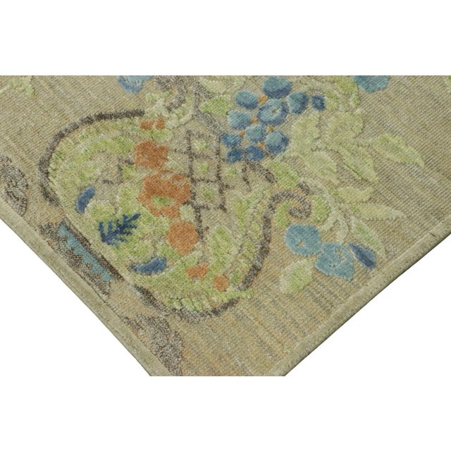 Traditional Rug & Kilim’s Block Print Rug in Beige With Elegant Floral Vase Motifs For Sale - Image 3 of 7