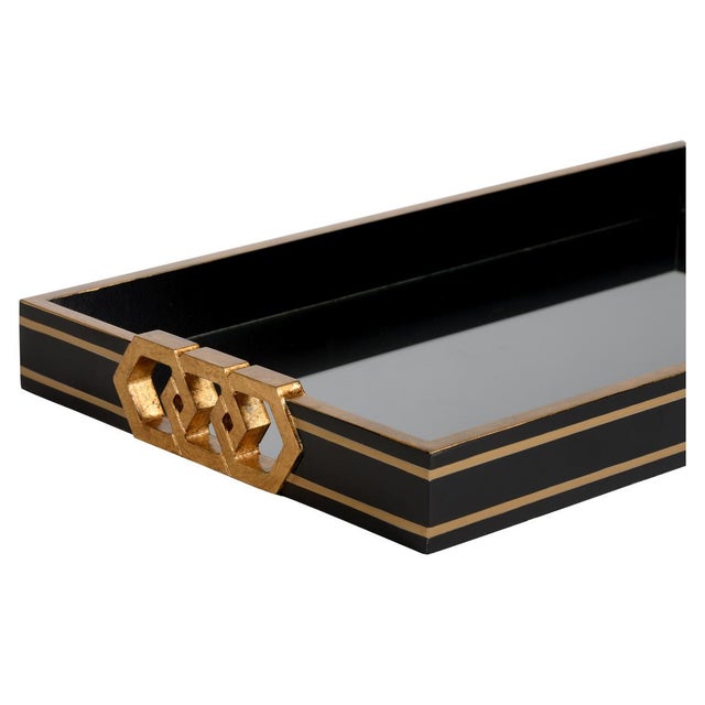 A generous serving tray for the gracious host, in sophisticated black with metallic satin gold interlocking honeycomb...