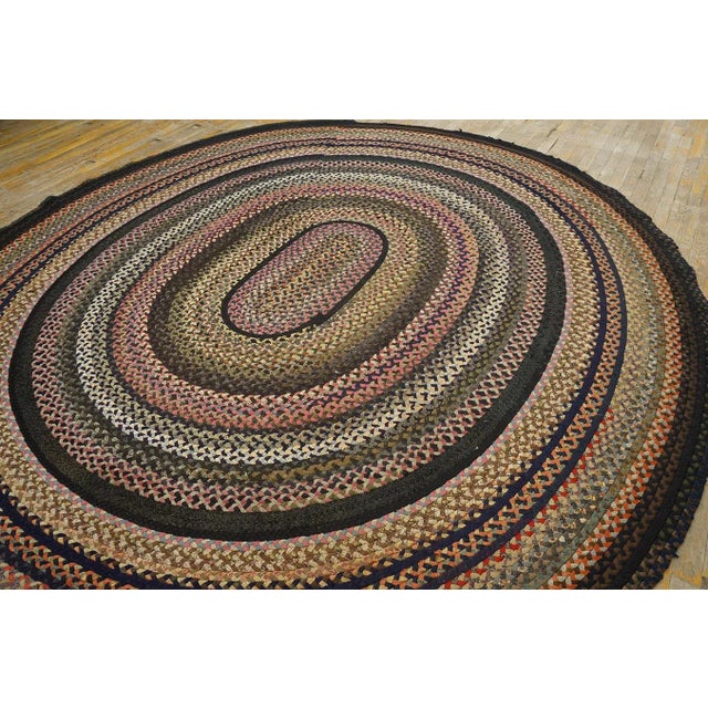 1930s Multicolor Classic Antique American Braided Round Rug 8'10 X 9'9" Wool Carpet For Sale - Image 9 of 13