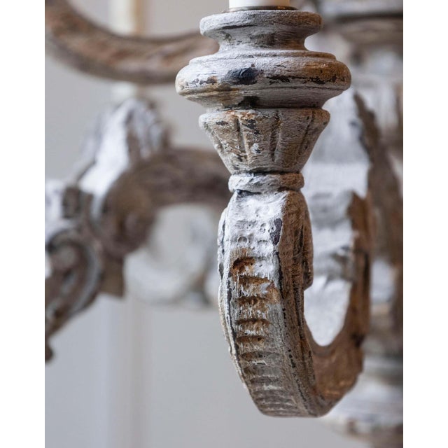Mid 20th Century French Carved and Painted Wood Twelve-Light Chandelier For Sale - Image 17 of 18