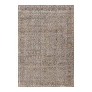 Light Green, Brown & Tan Persian Tabriz Antique Rug in All Over Herati Design 7'10 X 11'10 For Sale