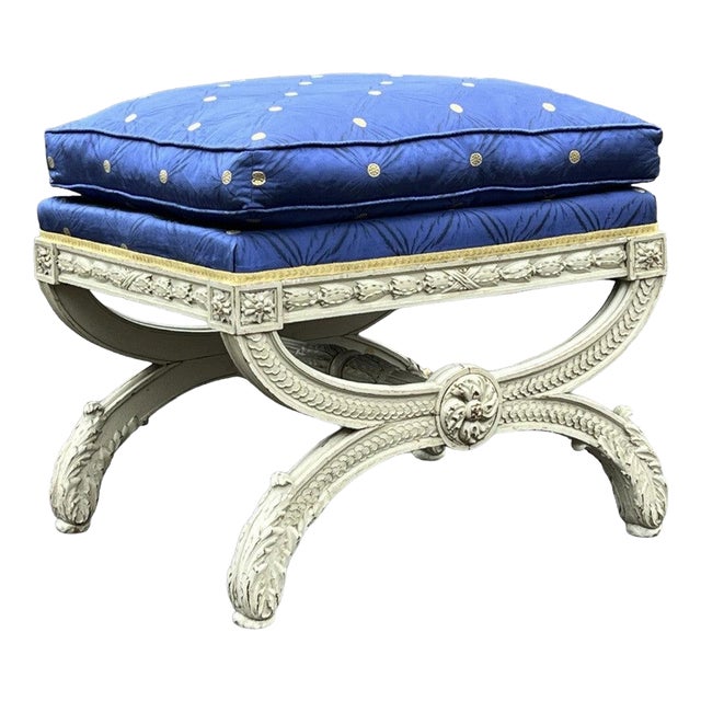 Country House Stool in Carved Frame For Sale