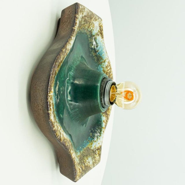 Green Ceramic Wall Light attributed to Hustadt Keramik, Germany, 1970s For Sale - Image 11 of 14