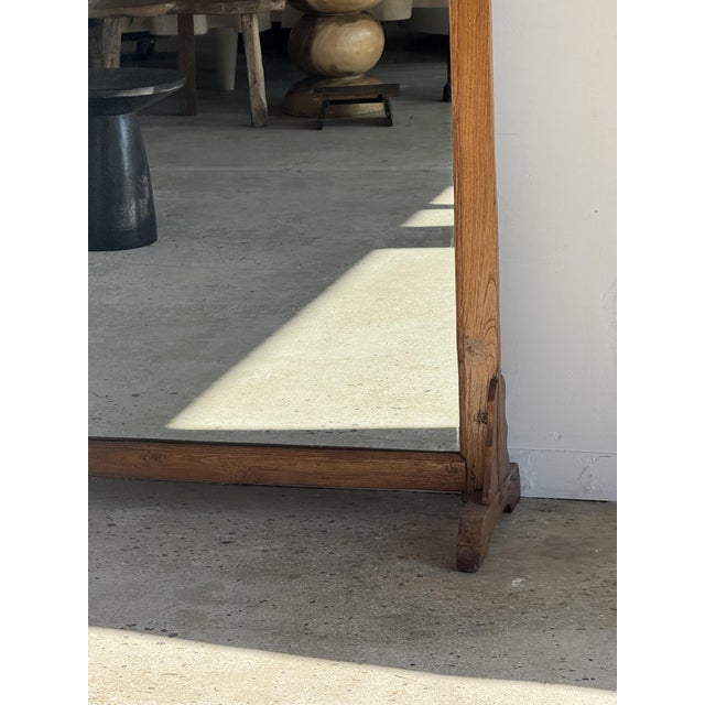 Wood Large Freestanding Teak Mirror with Carved Openwork Pediment, Indonesia, 1980s For Sale - Image 7 of 18