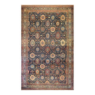 1890s Blue Navy Geometric Antique Nw. Persian Bijar Rug 11' X 18'4" Handknotted Wool Carpet For Sale