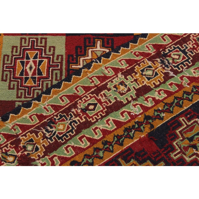 Brick Red Vintage Soumak Red/Green Wool Rug - 5'0'' X 7'2'' For Sale - Image 8 of 10