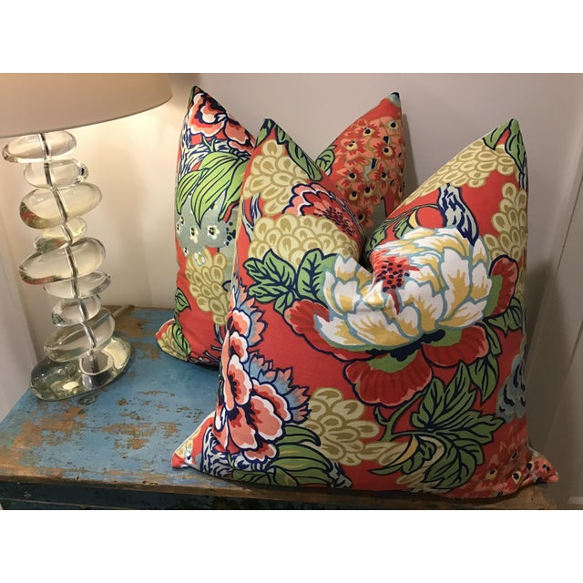 Thibaut Honshu In Coral And Green 22 22 Pillows A Pair Chairish