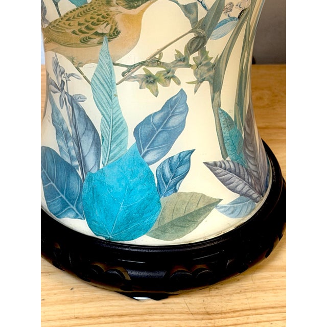 Pair of English Decoupage Yellow-Ground Bird & Botanical Lamps, circa 1970s For Sale - Image 11 of 13
