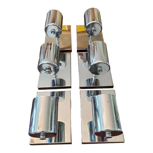 Mid-Century Modern Chrome Sconces - Set of Six Lights For Sale