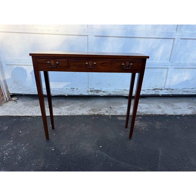 Brown Late 20th Century Custom Made Mahogany Hepplewhite Style 3 Drawer Console Table For Sale - Image 8 of 18