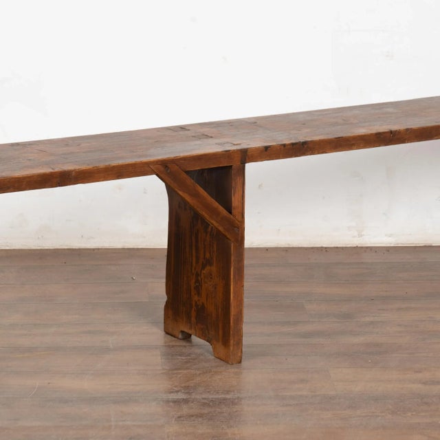 19th Century Rustic Long Pine Backless Bench From Hungary For Sale - Image 15 of 17