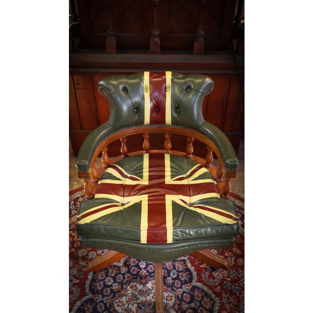 Green Captain's Swivel Leather Armchair, 2010s For Sale - Image 8 of 18