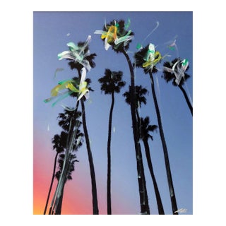 Santa Barbara Sky High Palms I - Vibrant Sunset Landscape Painting Original Artwork by Pete Kasprzak For Sale